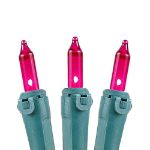 Pink Christmas Mini Lights 100 Light 50 Feet Long on Green Wire