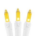 Yellow Christmas Mini Lights 100 Light 50 Feet Long on White Wire