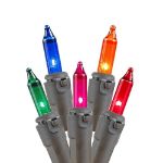 Multi Christmas Mini Lights 100 Light 50 Feet Long on Brown Wire