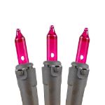 Pink Christmas Mini Lights 100 Light 50 Feet Long on Brown Wire
