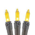 Yellow Christmas Mini Lights 100 Light 50 Feet Long on Brown Wire
