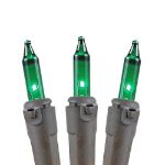 Green Christmas Mini Lights 50 Light on Brown Wire 11 Feet Long