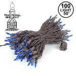 Blue Christmas Mini Lights 100 Light 50 Feet Long on Brown Wire
