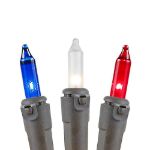 Red/White/Blue Christmas Mini Lights 100 Light 50 Feet Long on Brown Wire