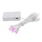 20 LED Battery Operated Lights Pink White Wire