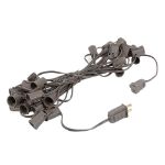 C9 25 Light String Set with Ceramic Blue Bulbs on Brown Wire