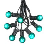 25 G30 Globe Light String Set with Green Satin Bulbs on Black Wire