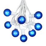 25 G40 Globe String Light Set with Blue Satin Bulbs on White Wire