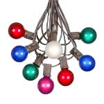 25 G40 Globe String Light Set with Multi Colored Satin Bulbs on Brown Wire