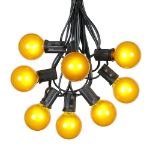 25 G40 Globe String Light Set with Yellow Satin Bulbs on Black Wire
