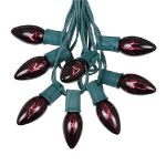 C9 25 Light String Set with Black Light Very Dark Purple Bulbs on Green Wire