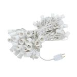 100 G50 Globe Light String Set with Red Bulbs on White Wire
