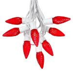 25 Light String Set with Red LED C9 Bulbs on White Wire