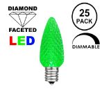 25 Light String Set with Green LED C7 Bulbs on Black Wire