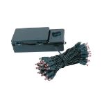 50 LED Battery Operated Lights Pink Green Wire