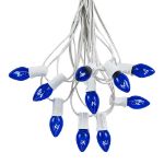 C7 25 Light String Set with Blue Twinkle Bulbs on White Wire
