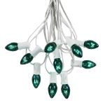 25 Light String Set with Green Transparent C7 Bulbs on White Wire