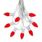 25 Light String Set with Red LED C7 Bulbs on White Wire
