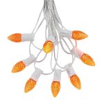 25 Light String Set with Amber/Orange LED C7 Bulbs on White Wire