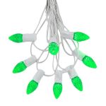 25 Light String Set with Green LED C7 Bulbs on White Wire