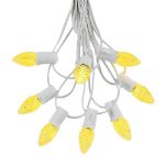 25 Light String Set with Yellow/Gold LED C7 Bulbs on White Wire