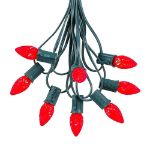 25 Light String Set with Red LED C7 Bulbs on Green Wire