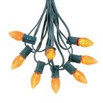 25 Light String Set with Amber/Orange LED C7 Bulbs on Green Wire