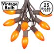 C9 25 Light String Set with Ceramic Orange Bulbs on Brown Wire