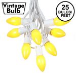 C9 25 Light String Set with Ceramic Yellow Bulbs on White Wire