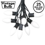 C9 25 Light String Set with Ceramic White Bulbs on Black Wire