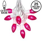 C9 25 Light String Set with Pink Bulbs on White Wire