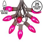 C9 25 Light String Set with Pink Bulbs on Brown Wire