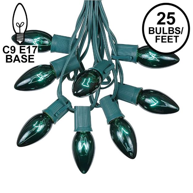 25 Twinkling C9 Christmas Light Set - Green - Green Wire