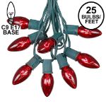 25 Twinkling C9 Christmas Light Set - Red - Green Wire