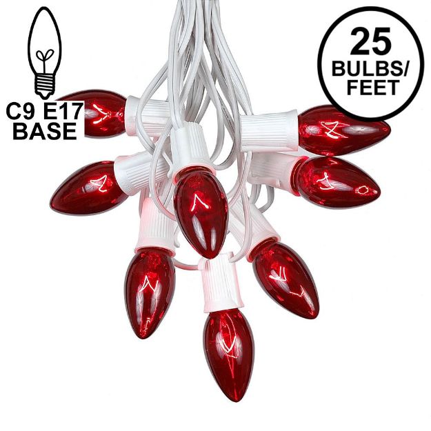 25 Twinkling C9 Christmas Light Set - Red - White Wire