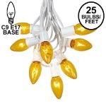 25 Twinkling C9 Christmas Light Set - Yellow - White Wire