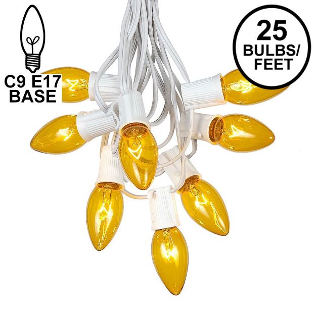 25 Twinkling C9 Christmas Light Set - Yellow - White Wire