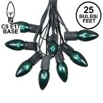 25 Twinkling C9 Christmas Light Set - Green - Black Wire