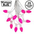 25 Light String Set with Pink Ceramic C7 Bulbs on White Wire