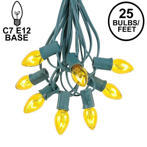 C7 25 Light String Set with Yellow Twinkle Bulbs on Green Wire