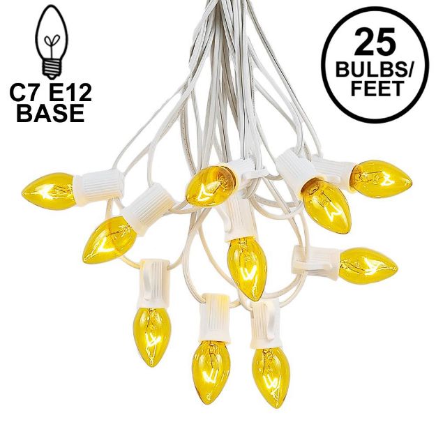 C7 25 Light String Set with Yellow Twinkle Bulbs on White Wire