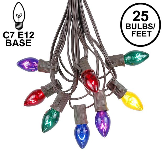 C7 25 Light String Set with Multi-Colored Twinkle Bulbs on Brown Wire