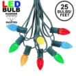 25 Light String Set with Multi LED C7 Bulbs on Green Wire