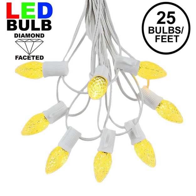 25 Light String Set with Yellow/Gold LED C7 Bulbs on White Wire