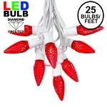 25 Light String Set with Red LED C9 Bulbs on White Wire