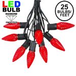 25 Light String Set with Red LED C9 Bulbs on Black Wire