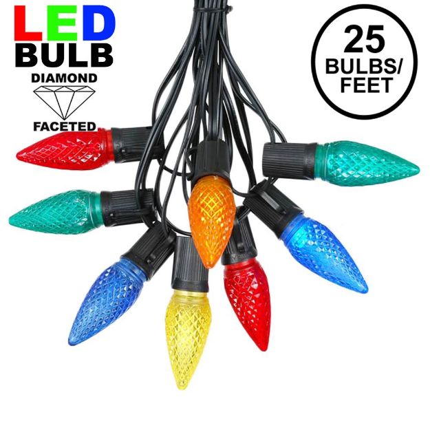 25 Light String Set with Multi Colored LED C9 Bulbs on Black Wire