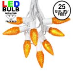 25 Light String Set with Amber (Orange) LED C9 Bulbs on White Wire