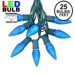 25 Light String Set with Blue LED C9 Bulbs on Green Wire