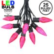 25 Light String Set with Pink LED C9 Bulbs on Black Wire